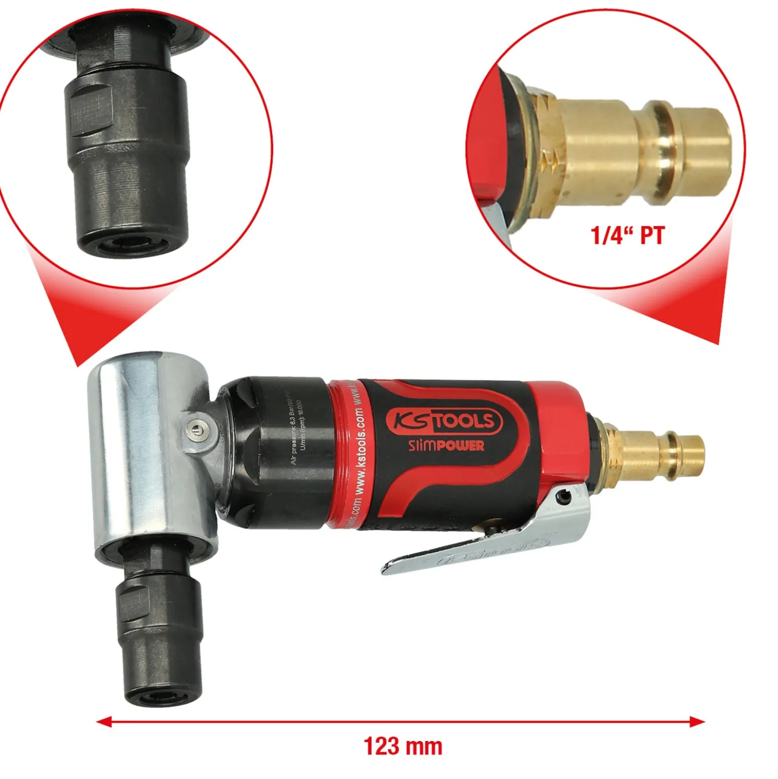 KS TOOLS SlimPOWER Mini-Druckluft-Winkelstabschleifer 19.000 U/min - 515.5535