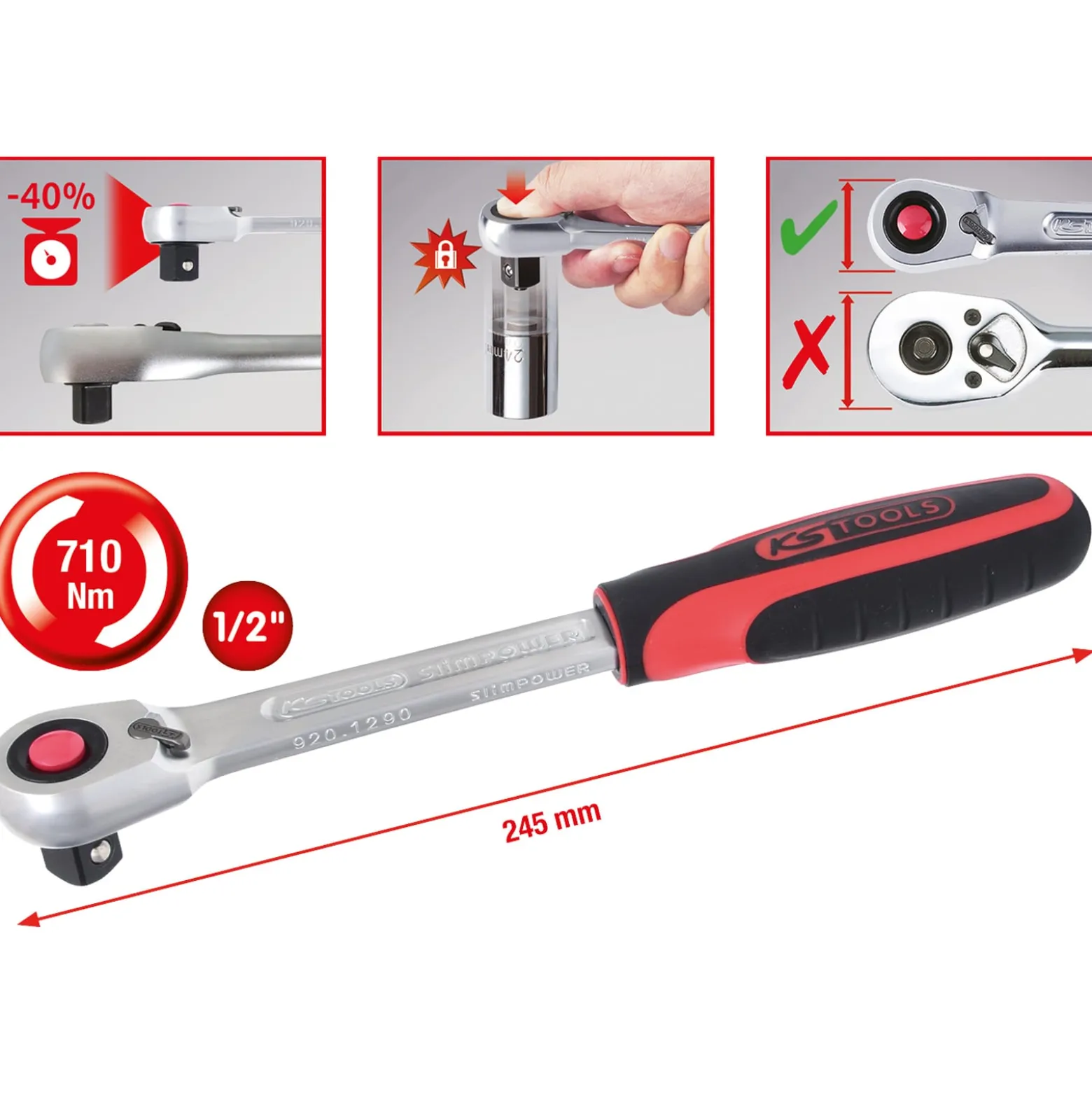 KS TOOLS 1/2" SlimPOWER Umschaltknarre 72 Zahn - 920.1290