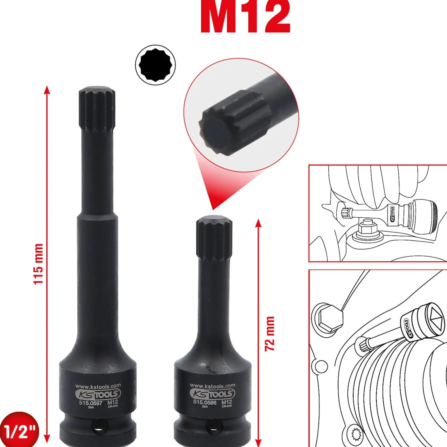 KS TOOLS 1/2" Spezial-Kraft-Bit-Stecknuss-Satz Vielzahn 2tlg. - 515.0595