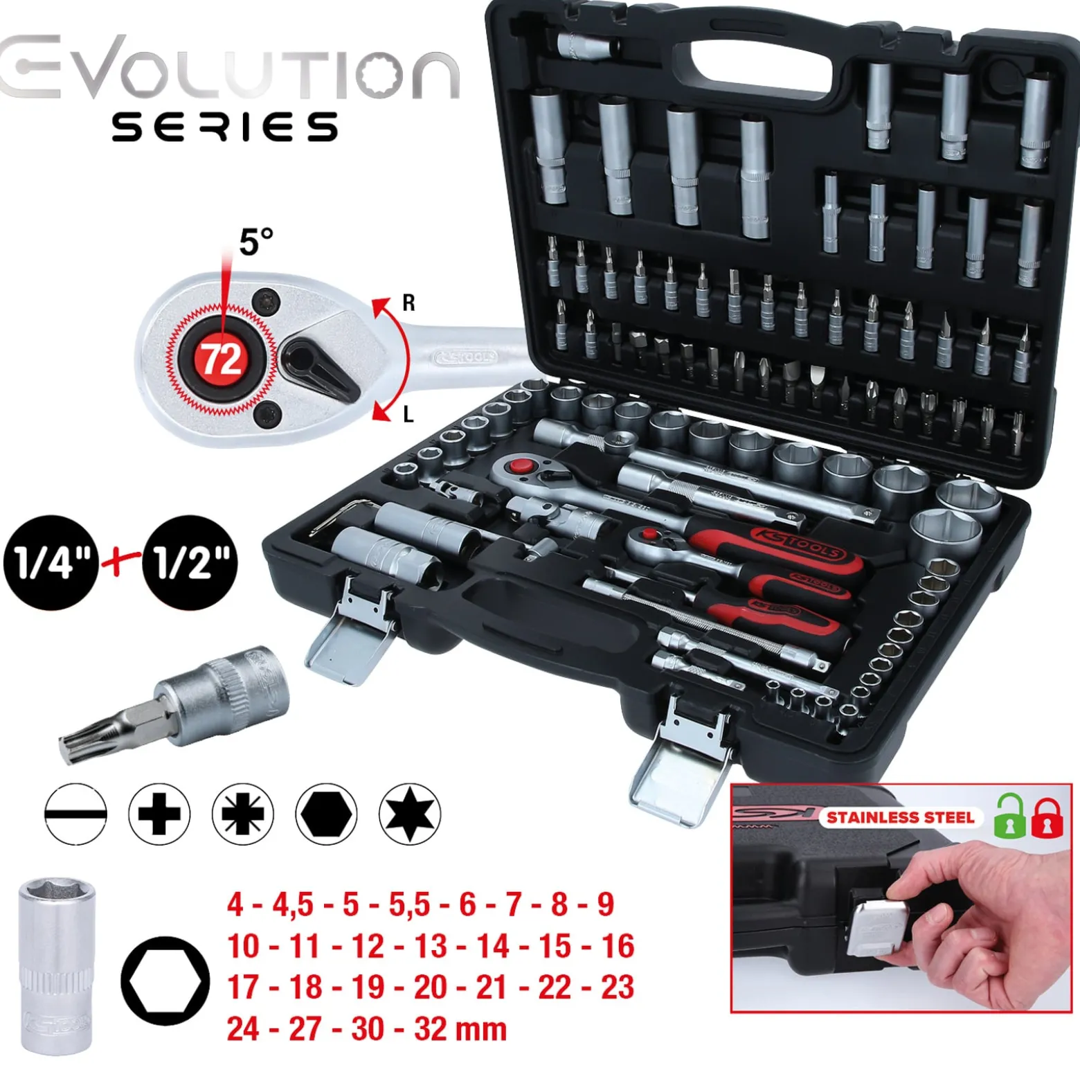 KS TOOLS 1/4"+1/2" Steckschlüssel-Satz 94tlg. - 911.0694