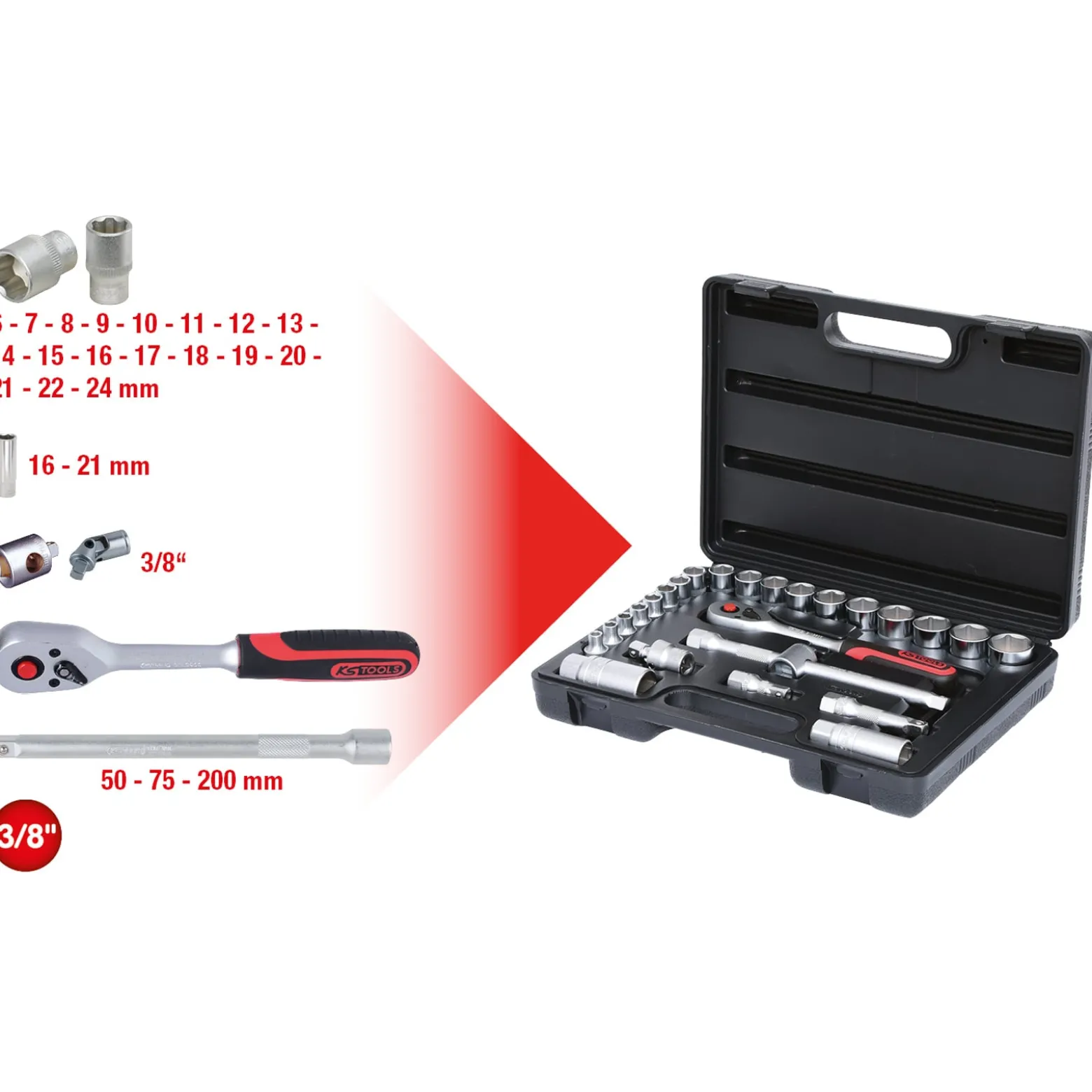 KS TOOLS 3/8" Steckschlüssel-Satz 26tlg. - 911.0626