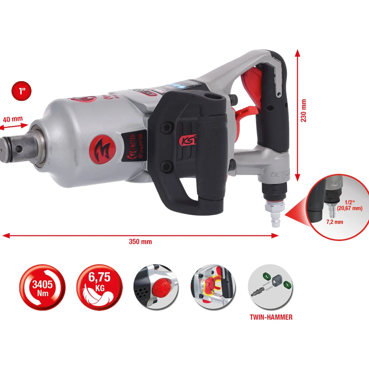 KS TOOLS 1" superMONSTER Hochleistungs-Druckluft-Schlagschrauber 3.405 Nm - 515.3270