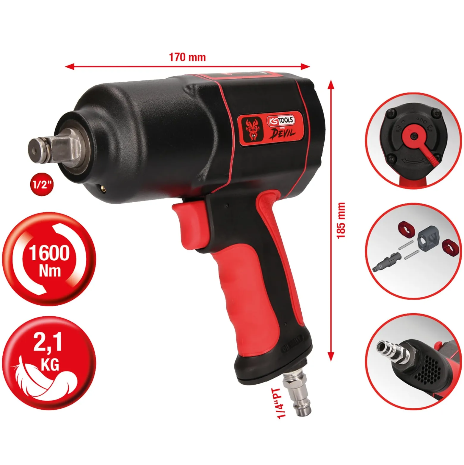 KS TOOLS 1/2" The Devil Hochleistungs-Druckluft-Schlagschrauber 1.600 Nm - 515.1200
