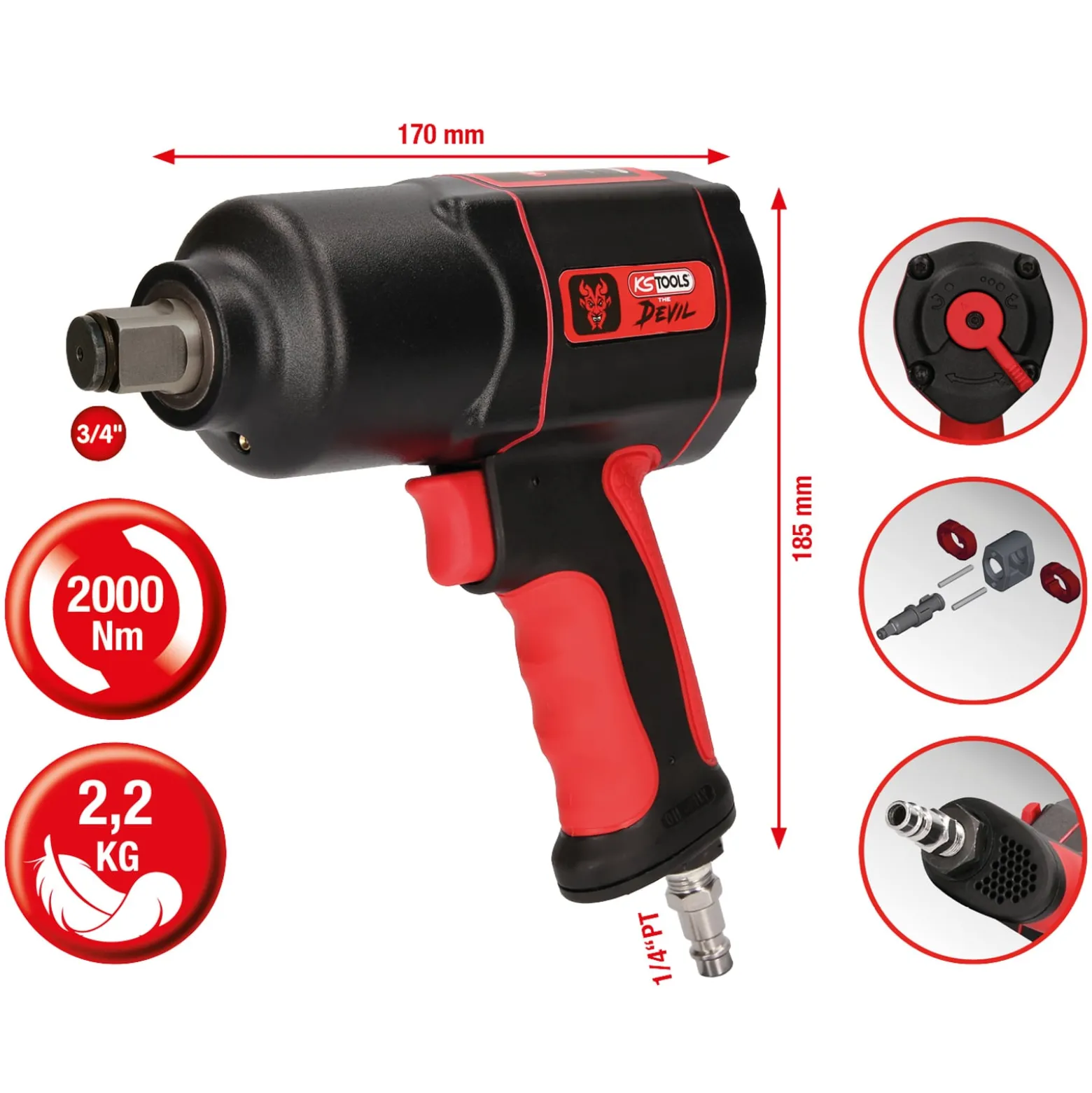 KS TOOLS 3/4" The Devil Hochleistungs-Druckluft-Schlagschrauber 2.000 Nm - 515.3400