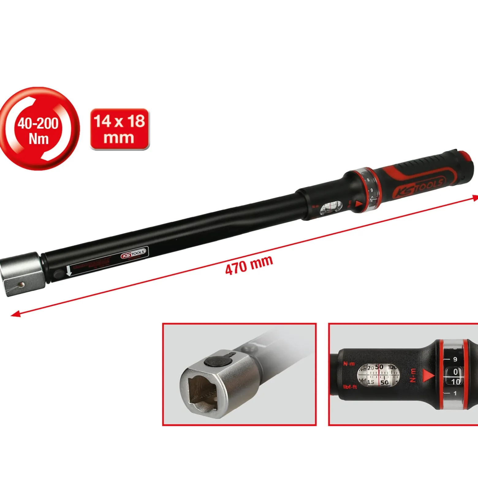 KS TOOLS 14 x 18 mm ERGOTORQUEprecision Einsteck-Drehmomentschlüssel 40 - 200 Nm - 516.1652