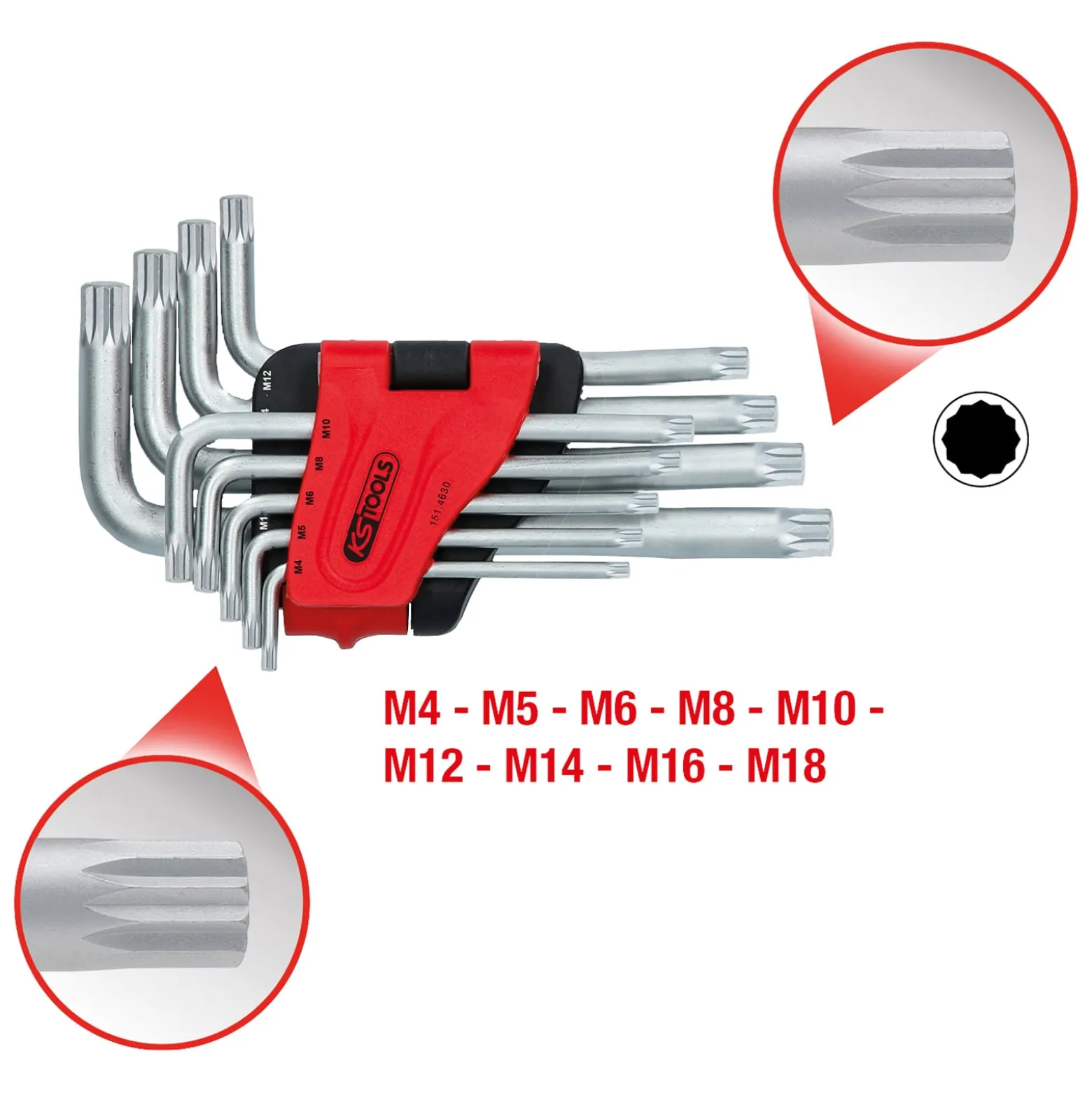 KS TOOLS XZN-Winkelstiftschlüssel-Satz kurz 9tlg. - 151.4630
