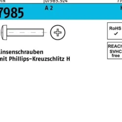 Linsenschraube DIN 7985 PH M2x 20-H A 2 1000 Stück