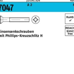 Linsensenkschraube ISO 7047 PH M5x 60-H A 2 200 Stück