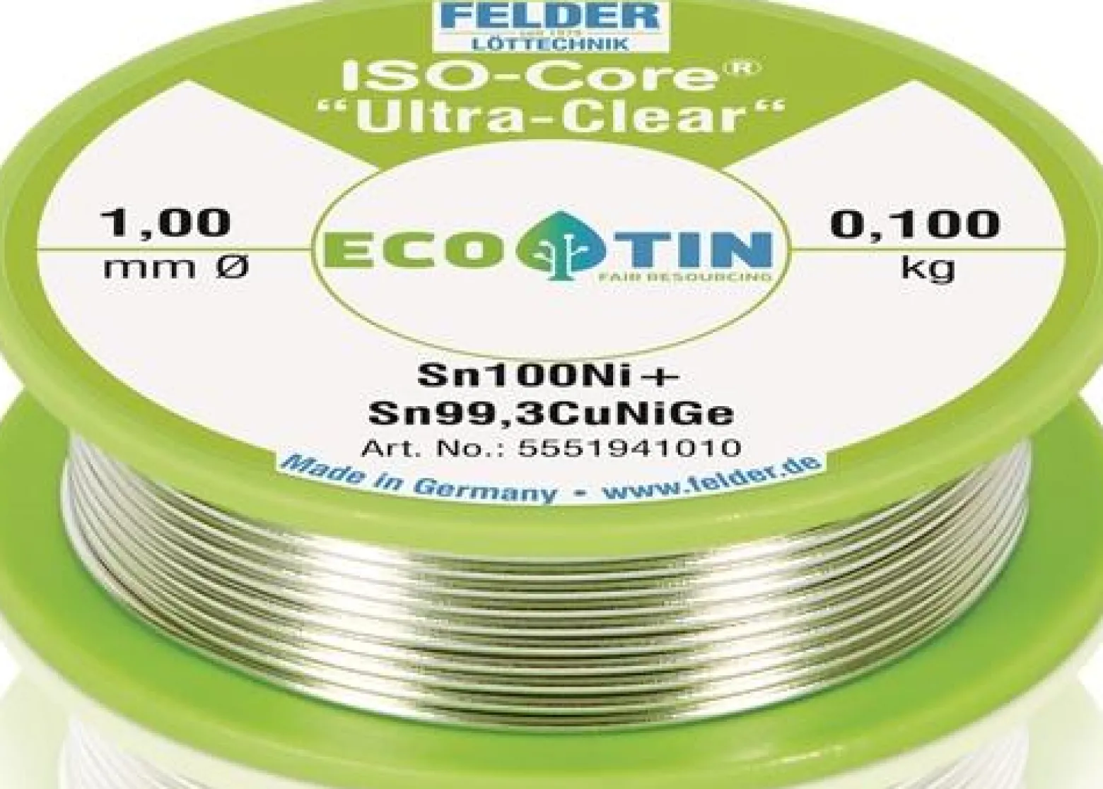 Lötdraht ISO-Core® UltraClear 1mm 100g Sn100Ni+ FELDER