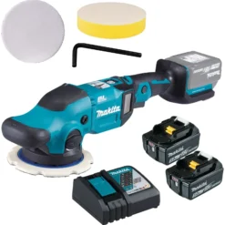 Makita DPO600TKX1 Akku-Exzenterpolierer 18 V / 2x 5,0 Ah Akku + Ladegerät inkl. Zubehör