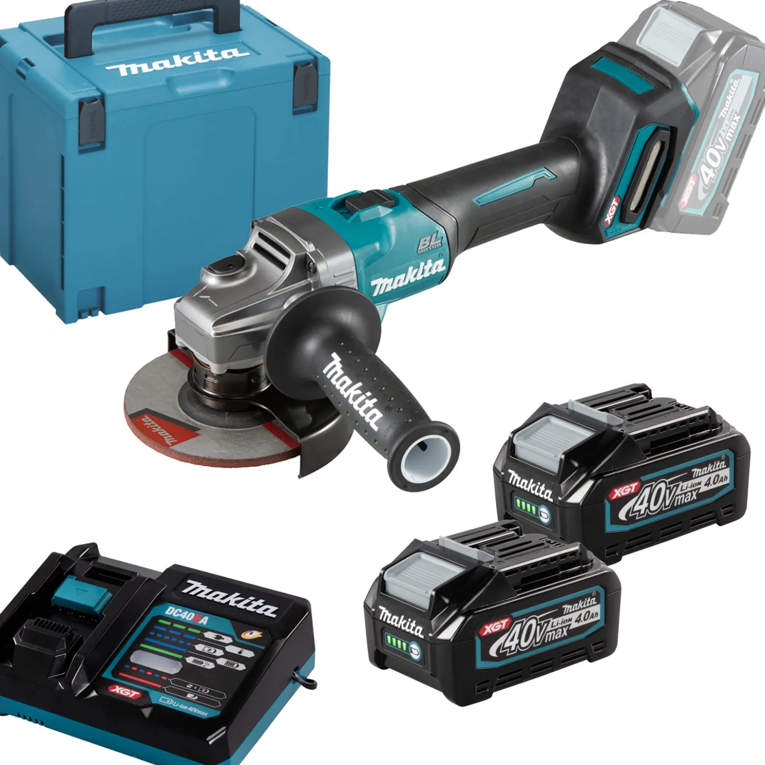 Makita GA008GM201 Akku-Winkelschleifer Ø 125 mm 40 V max. / 2x 4,0 Ah Akku + Ladegerät im MAKPAC