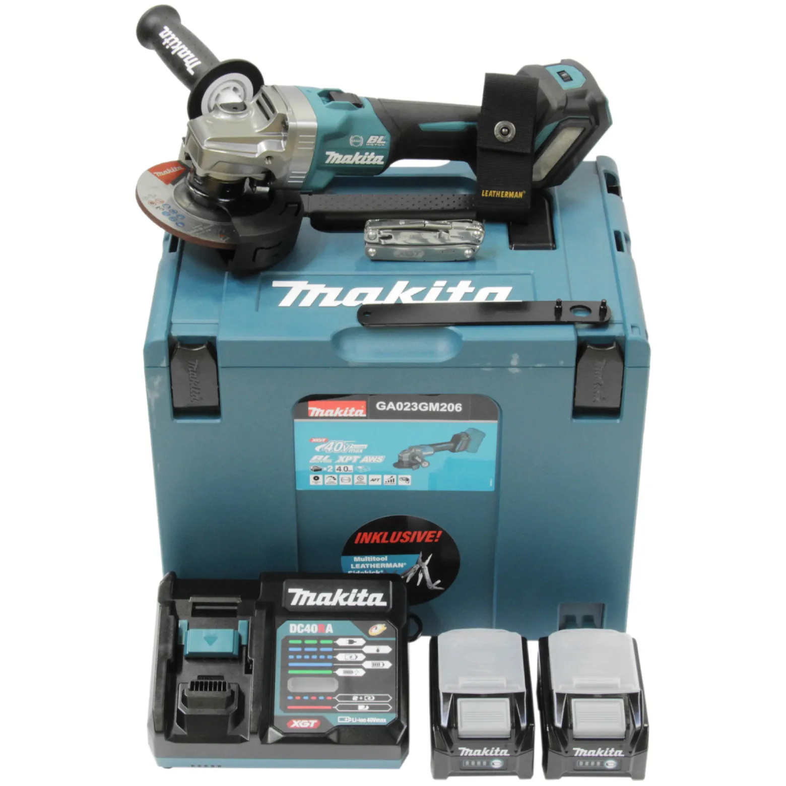 Makita GA023GM206 Akku-Winkelschleifer 40V max. / 2x 4,0 Ah Akku + Schnellladegerät im MAKPAC + Side-Kick