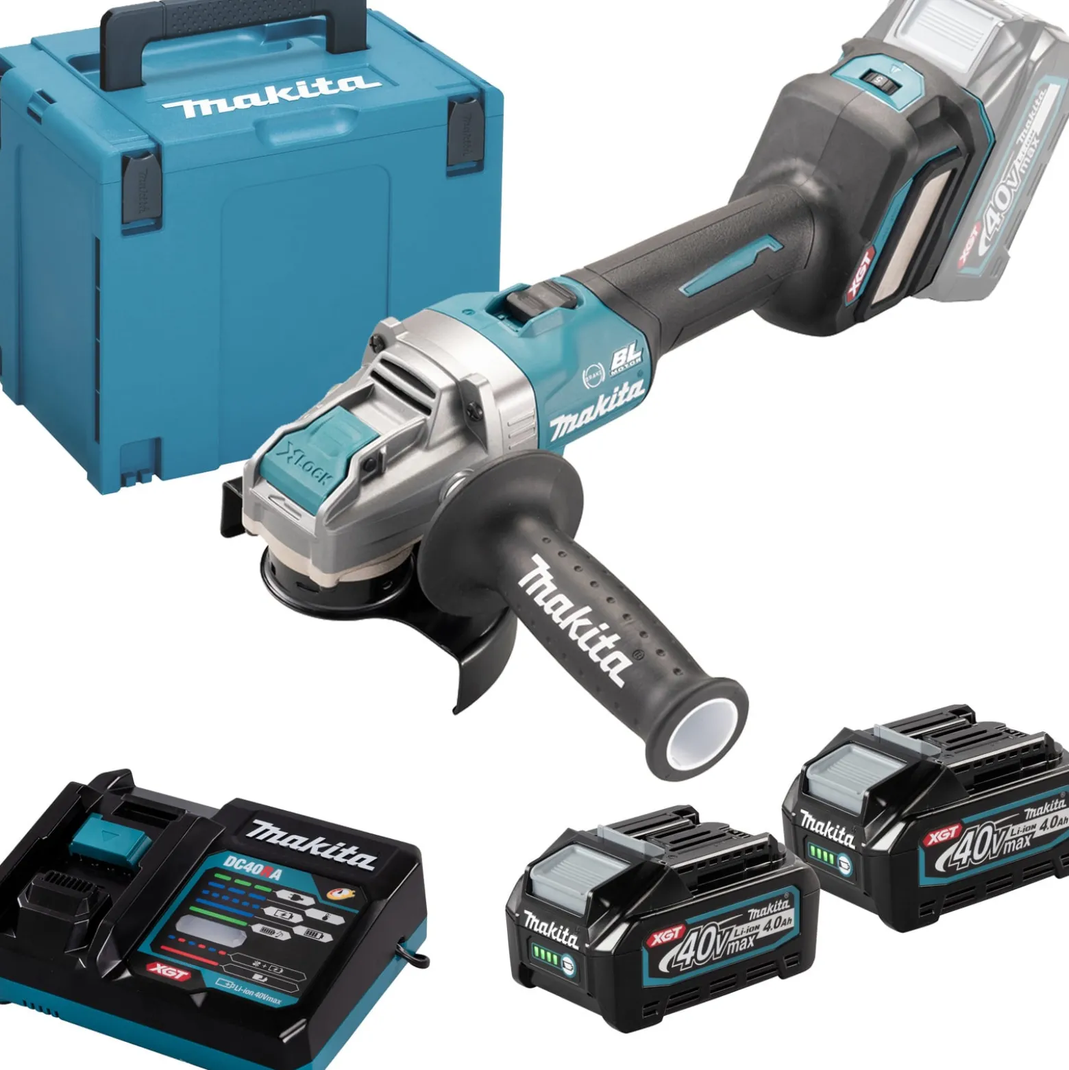 Makita GA041GM201 Akku-Winkelschleifer Ø 125 mm 40 V max. / 2x 4,0 Ah Akku + Ladegerät im MAKPAC