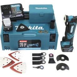 Makita TM30DSMJX5 Akku-Multifunktionswerkzeug 12 V / 2x 4,0 Ah Akku + Ladegerät inkl. Zubehör-Set 14tlg. im Makpac