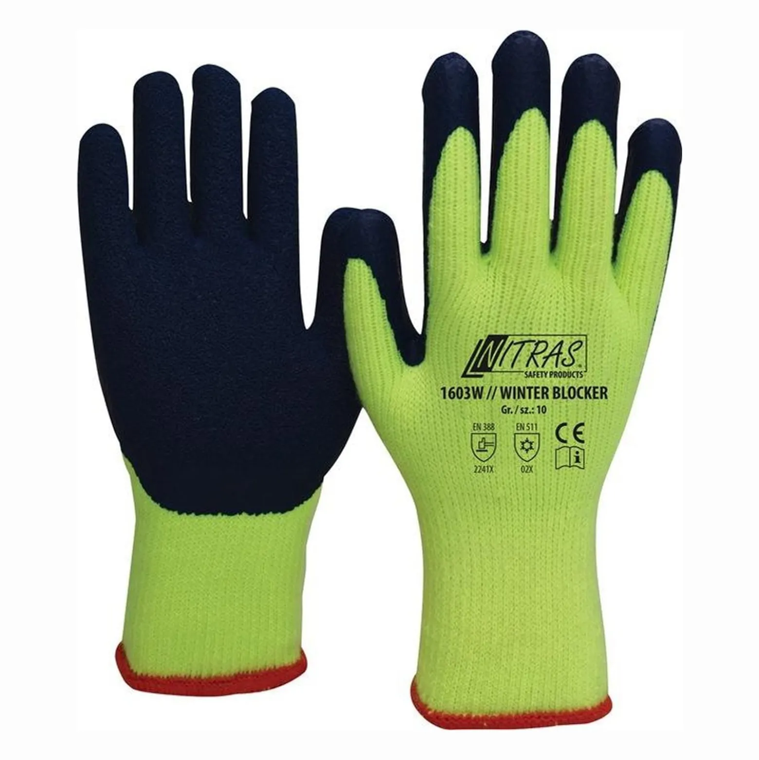 Nitras Kälteschutzhandschuhe Winter Blocker neongelb / blau Gr. 9 - 1603W-9