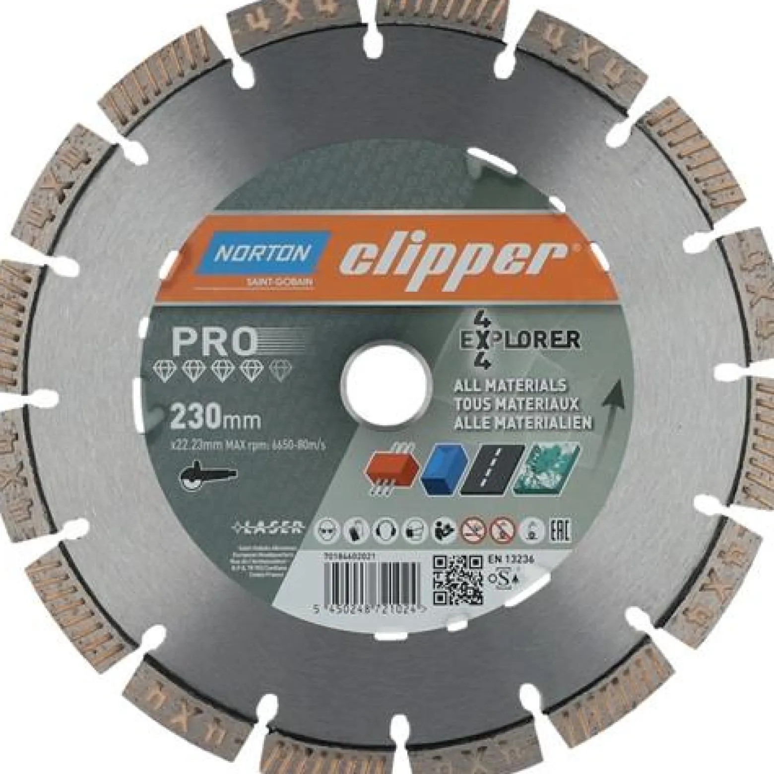 NORTON CLIPPER Diamanttrennscheibe 4x4 Explorer D.230mm Bohr.22,23mm 2,5mm 12mm - 70184602021