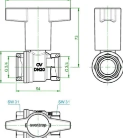 OV Knebelgriff-Kugelhahn Optibal PN 16, Messing DN 20, 3/4Z IG