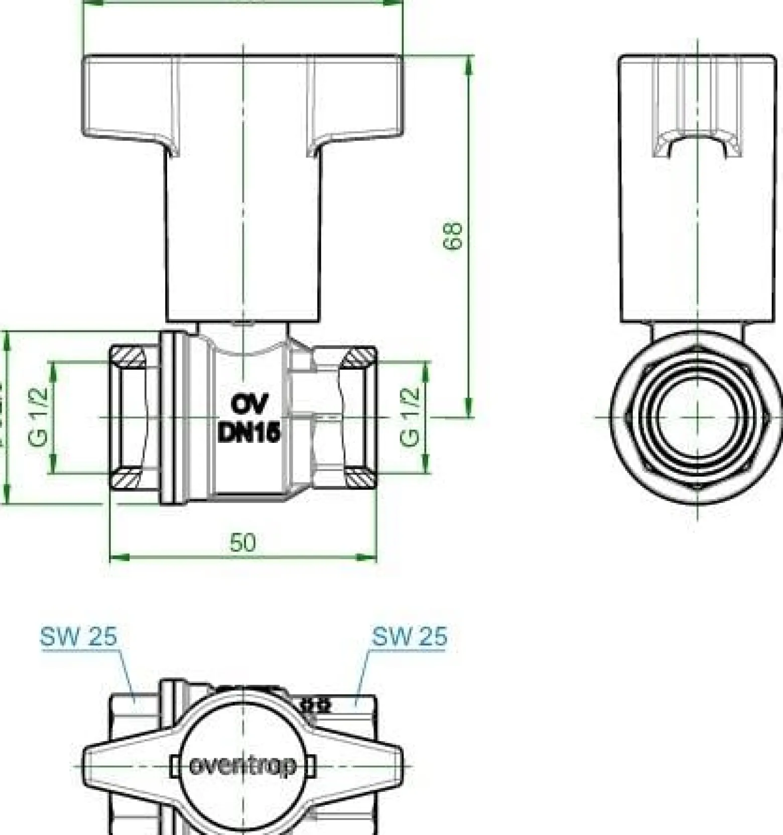 OV Knebelgriff-Kugelhahn Optibal PN 16, Messing DN 15, 1/2Z IG