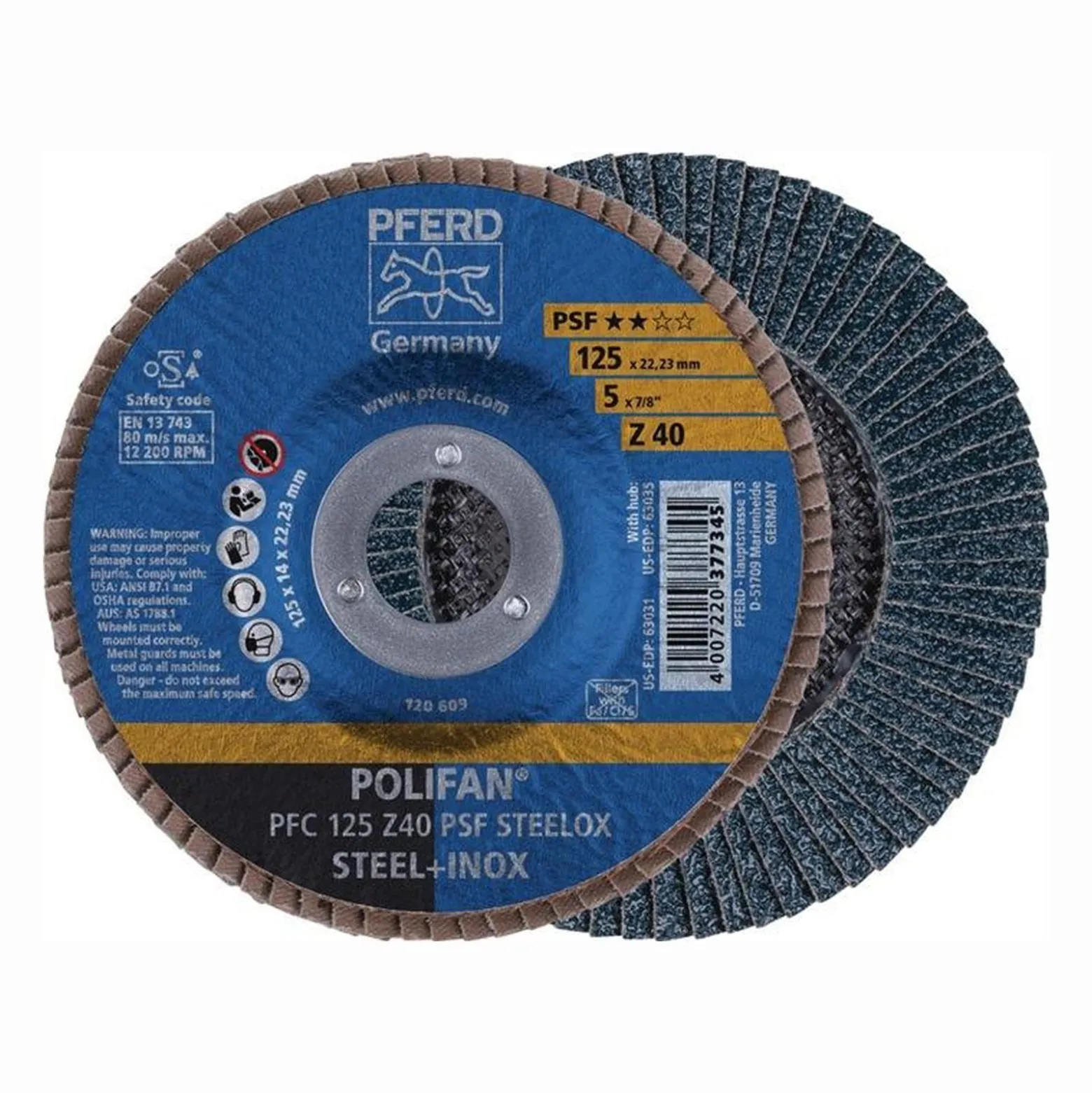 PFERD Fächerscheibe POLIFAN Z PSF STEELOX Ø 115 mm Körnung Z-40 konisch - 67764115