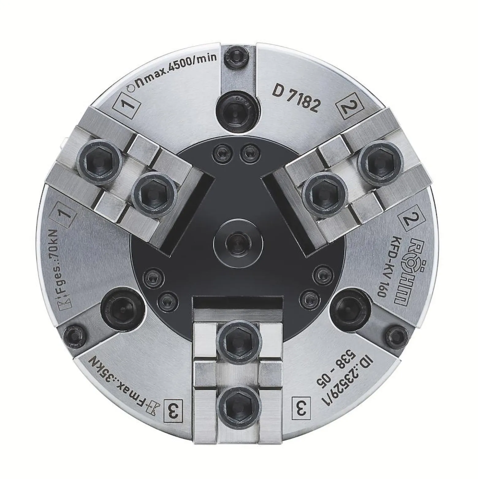 Röhm Kraftspannfutter KFD 110, 3-Backen, mit Kreuzversatz, Zylindrische Zentrieraufnahme - 004266
