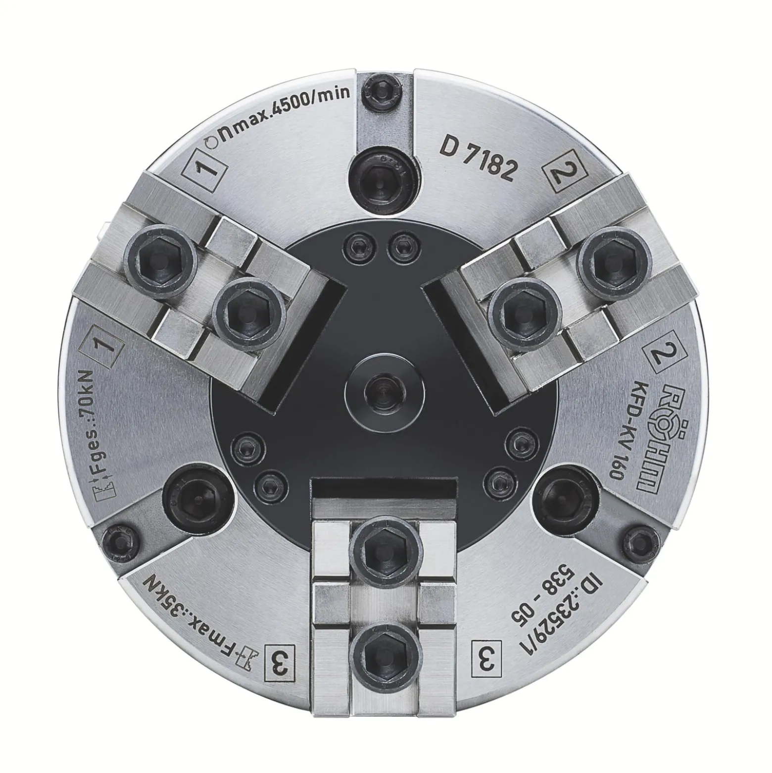 Röhm Kraftspannfutter KFD 110, 3-Backen, mit Kreuzversatz, Zylindrische Zentrieraufnahme - 004266
