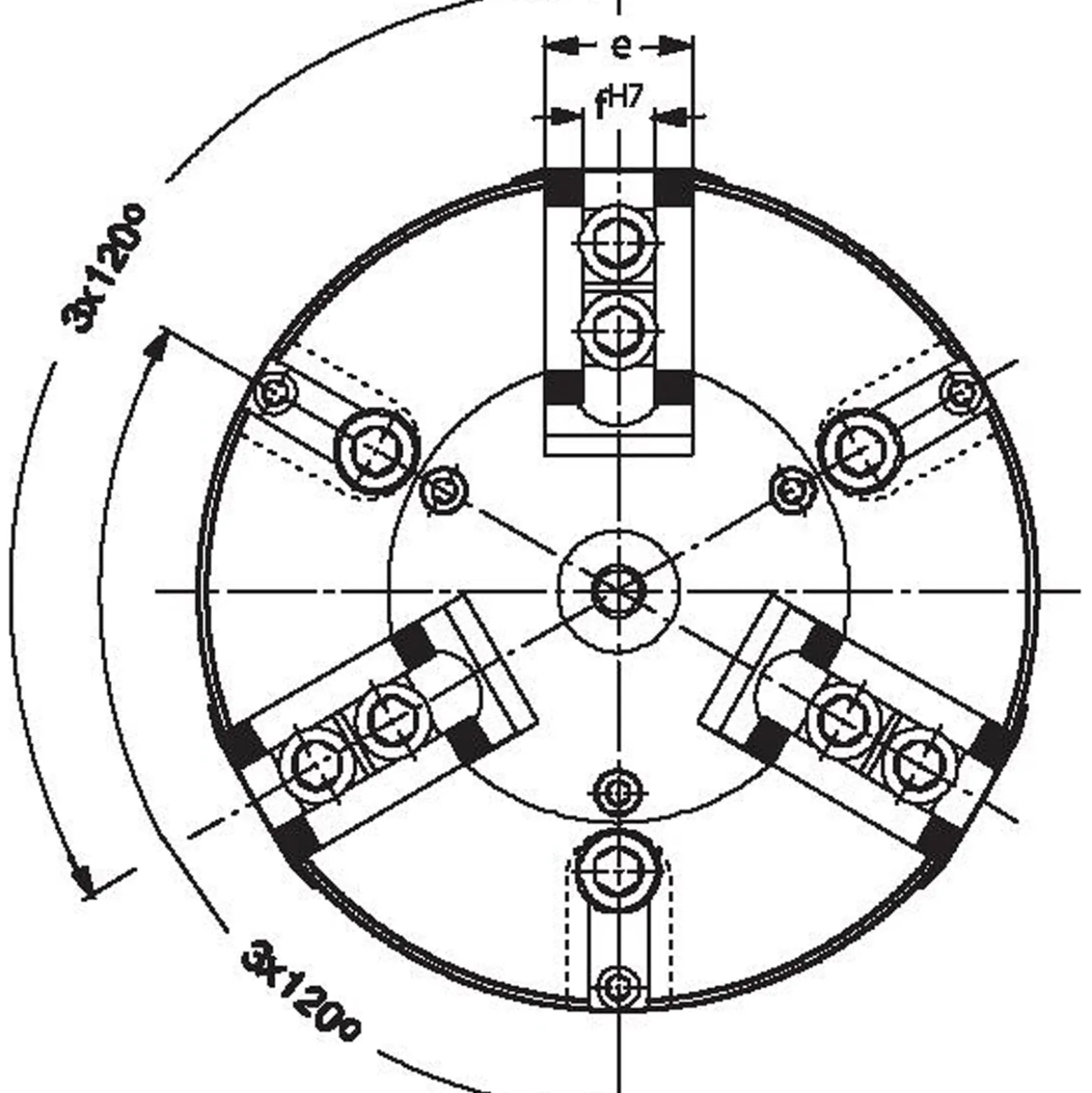 Röhm Kraftspannfutter KFD 110, 3-Backen, Standardausführung, Zylindrische Zentrieraufnahme - 004250