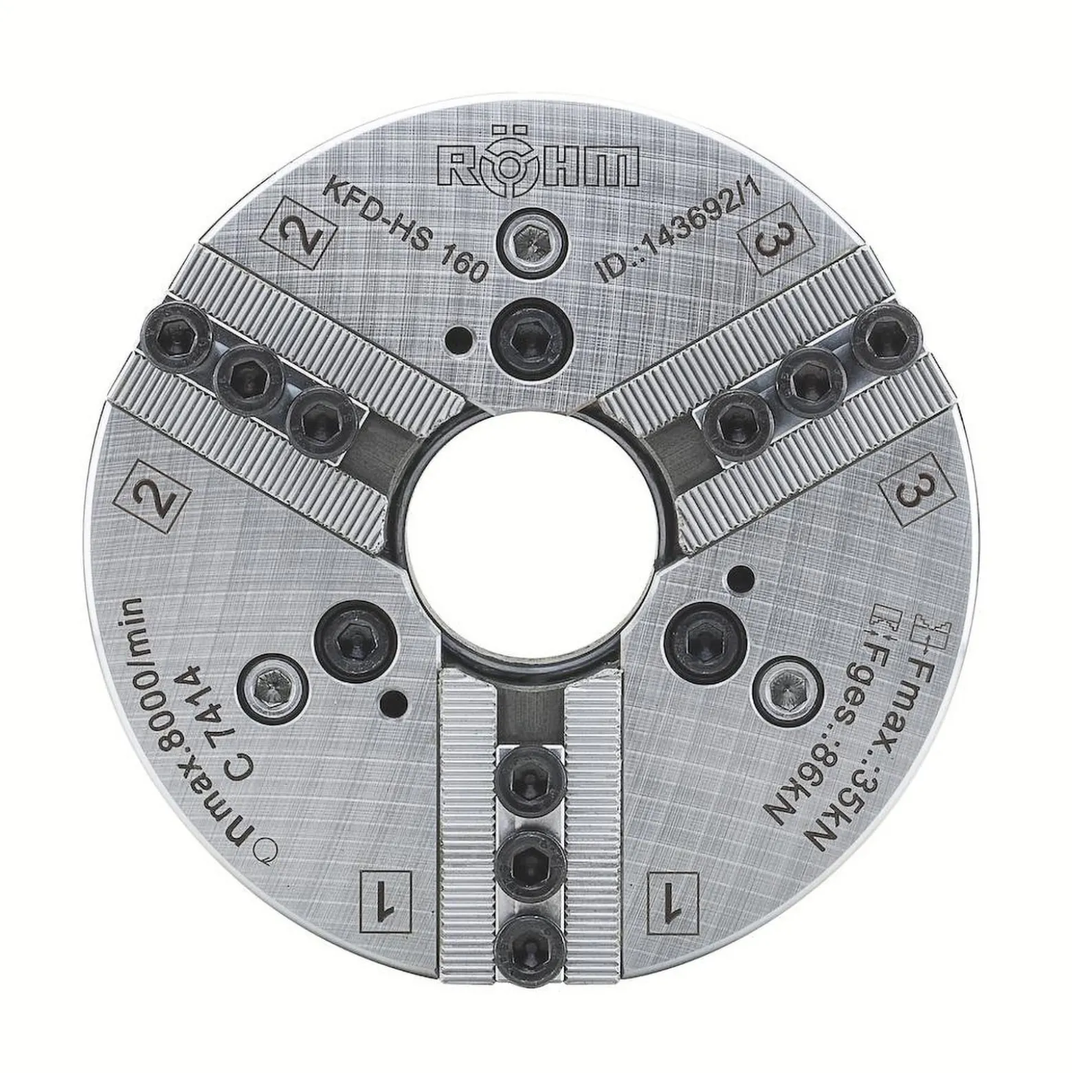 Röhm Kraftspannfutter KFD-HS 175, 3-Backen, Spitzverzahnung 90°, ISO 702-I - 143893