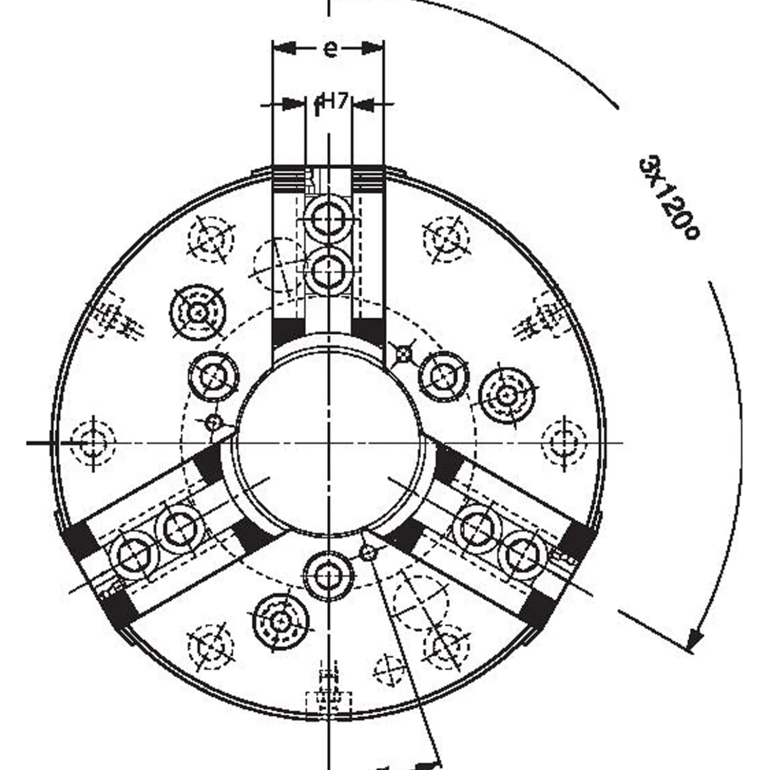 Röhm Kraftspannfutter KFD-HS 175, 3-Backen, Spitzverzahnung 90°, ISO 702-I - 143893