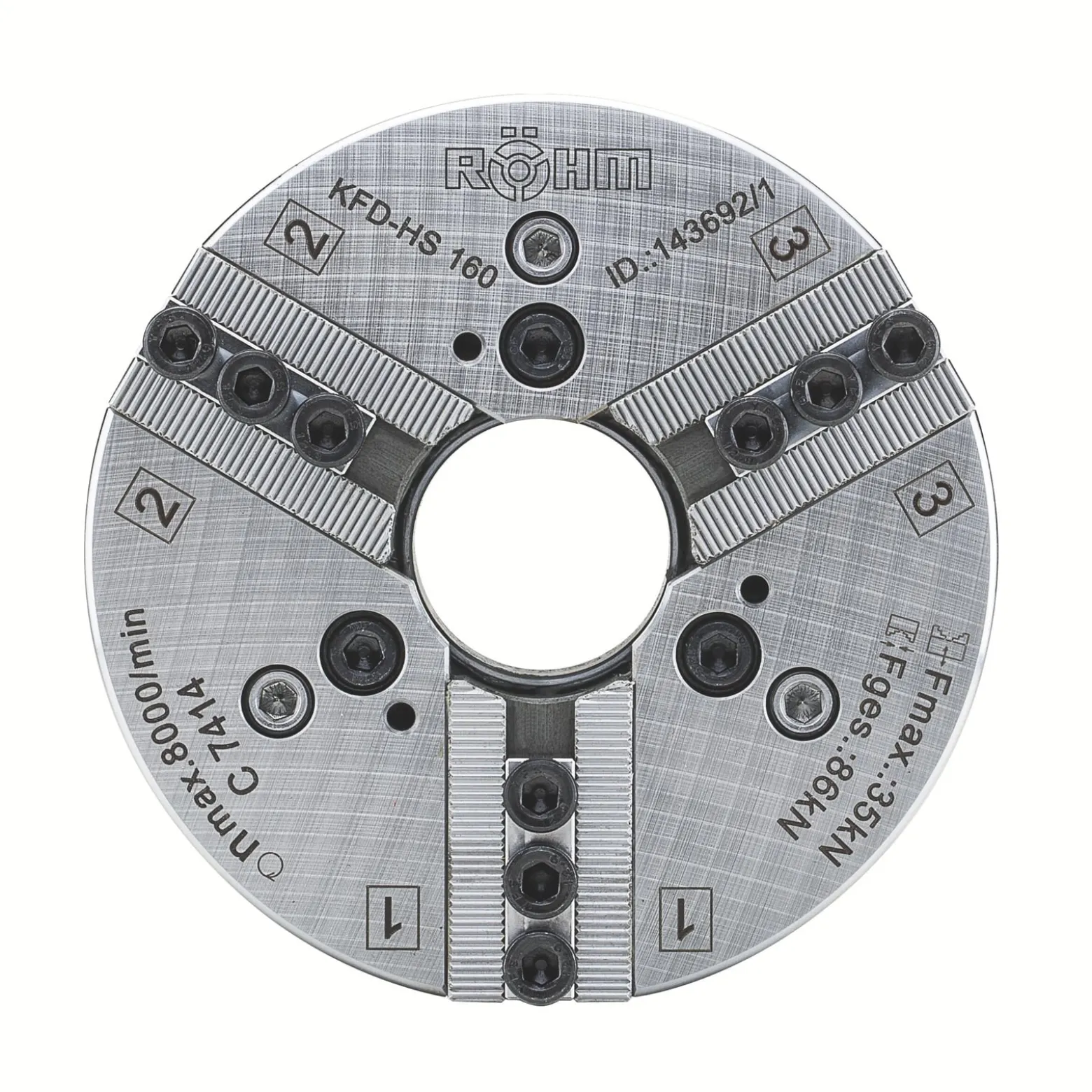 Röhm Kraftspannfutter KFD-HS 175, 3-Backen, Spitzverzahnung 90°, ISO 702-I - 143893