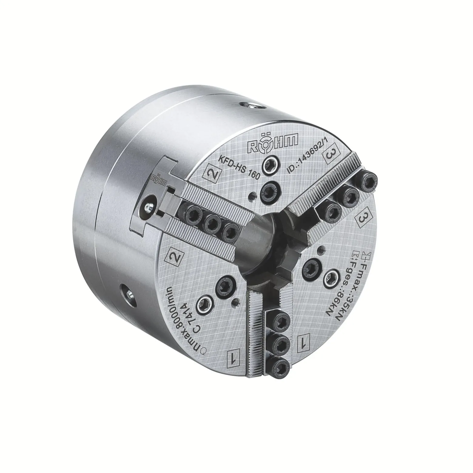 Röhm Kraftspannfutter KFD-HS 175, 3-Backen, Spitzverzahnung 90°, ISO 702-I - 143893