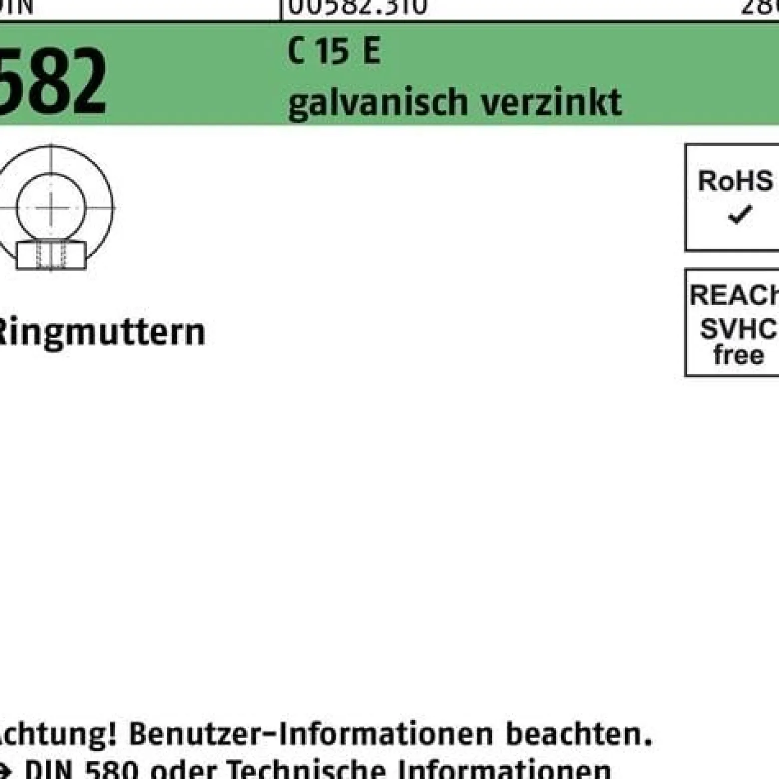 Ringmutter DIN 582 M 24 C 15 E galvanisch verzinkt 10 Stück