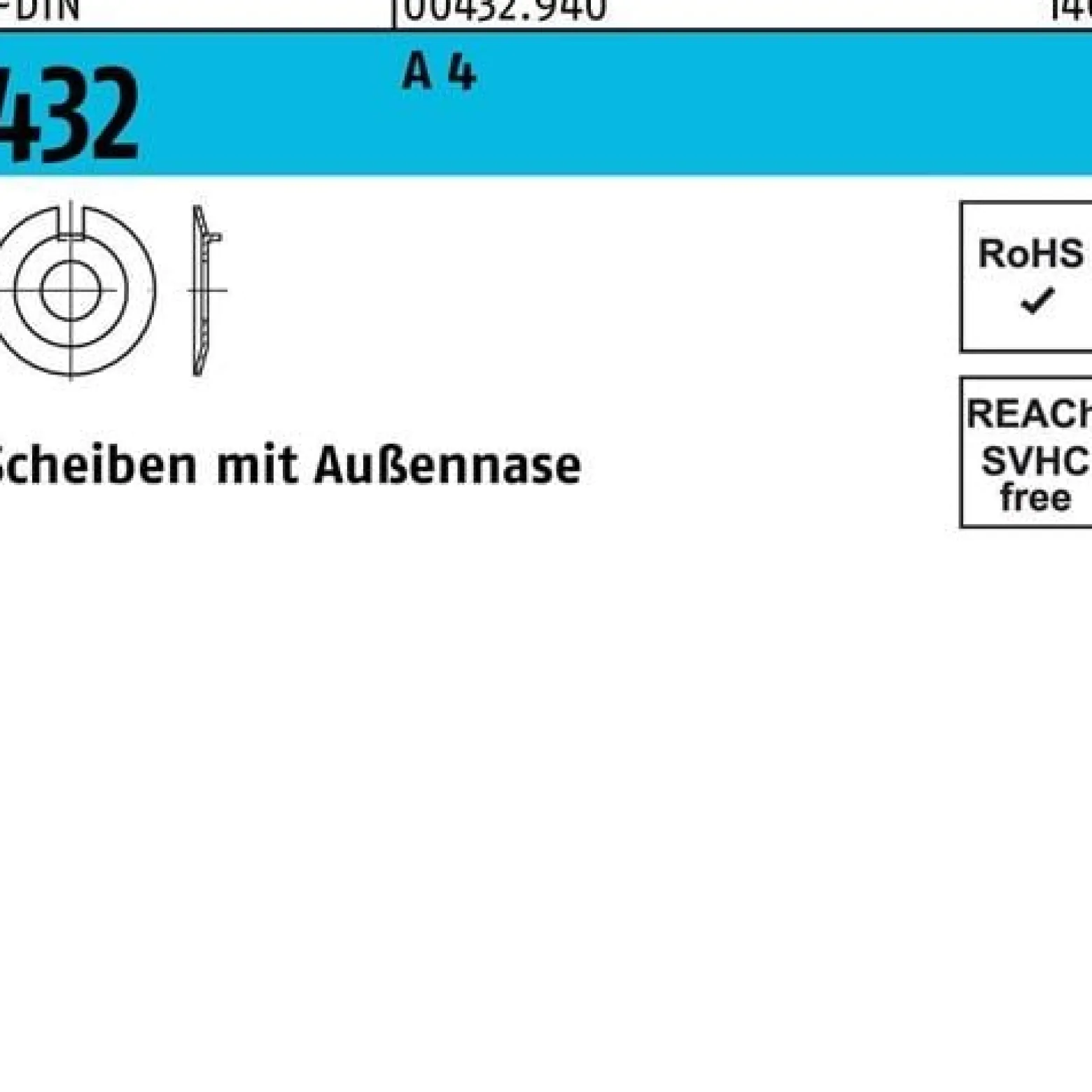 Scheibe DIN 432m.Außennase 15 A 4 25 Stück