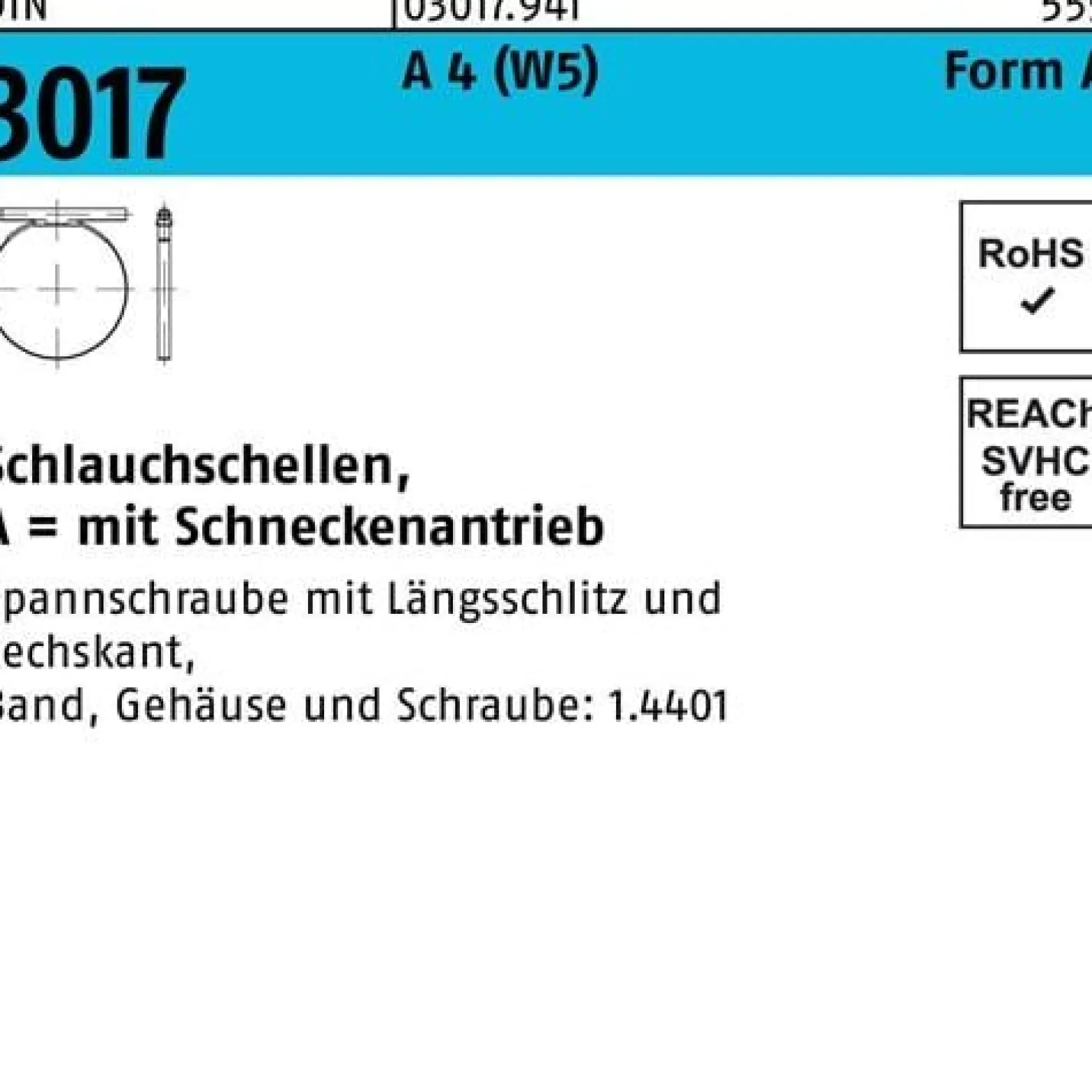 Schlauchschelle DIN 3017 W5 Schneckenantrieb 70- 90/9 C7 A 4 25 Stück