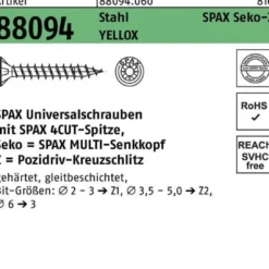 Schraube R 88094 SEKO Spitze/PZ 5x120/69-Z Stahl galv.verz. gelb 200St. SPAX