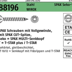 Schraube R 88196 Seko Spitze/T-STAR VG 12x450-T50 Sta galv.verz. WIROX 25St SPAX