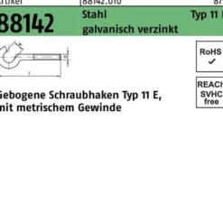 Schraubhaken R 88142 Typ 11 E gebogen M8x70 D 22 Stahl galv.verz. 100St.