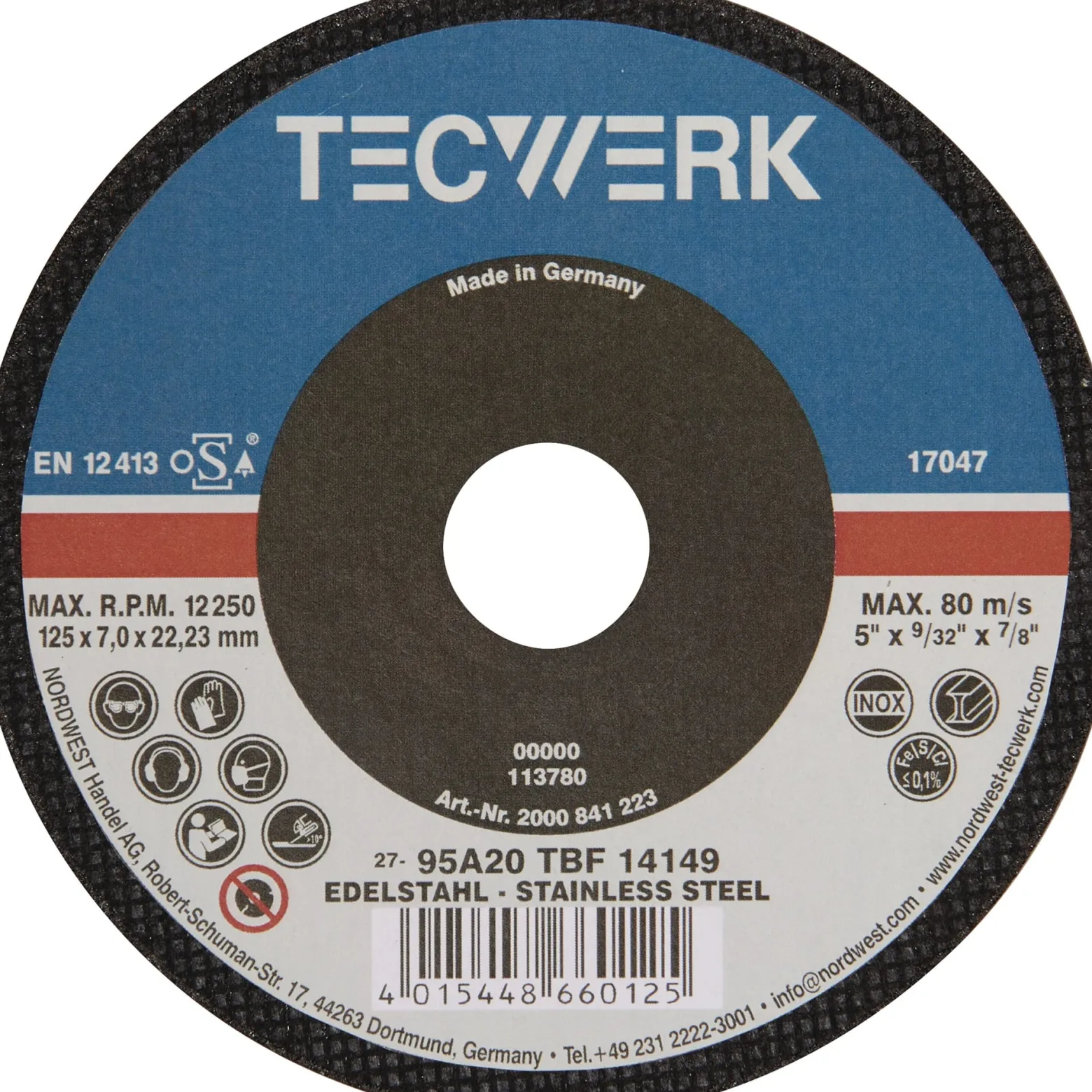 Schruppscheibe D125xS7mm gekr.Bohr.22,23mm TECWERK