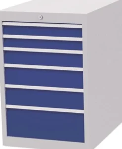 Schubladenschrank H819xB555xT736mm lichtgrau/blau 6 Schubl.
