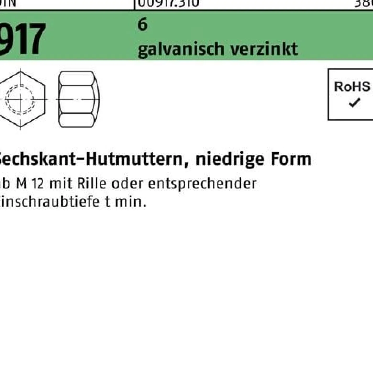 Sechskanthutmutter DIN 917 niedrige FormM24 6 galv.verz. 10 Stück