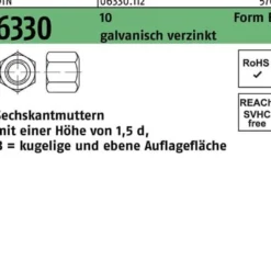 Sechskantmutter DIN 6330 FormB BM 6 SW 10 10 galv.verz. 50 Stück