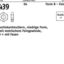 Sechskantmutter DIN 439/ISO 4035 FormB BM 10x 1,25 Automatenstahl 100 Stück