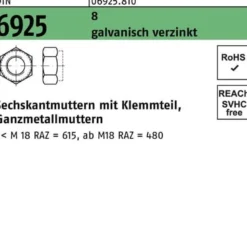 Sechskantmutter DIN 6925 Klemmteil M6 8 galv.verz. 100 Stück