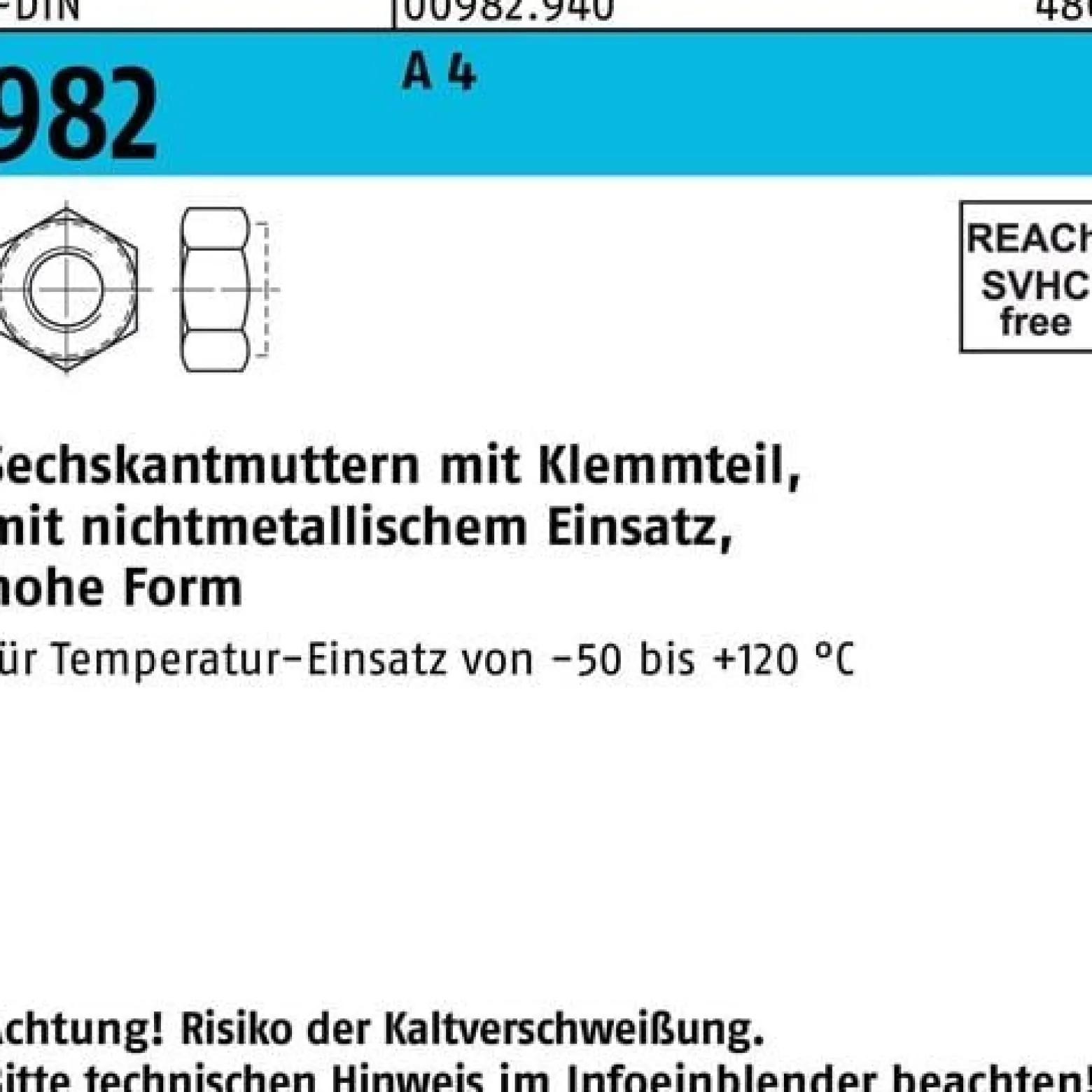 Sechskantmutter DIN 982 Klemmteil M5 A 4 100 Stück
