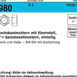 Sechskantmutter DIN 980 Klemmteil VM 20 A 2 25 Stück
