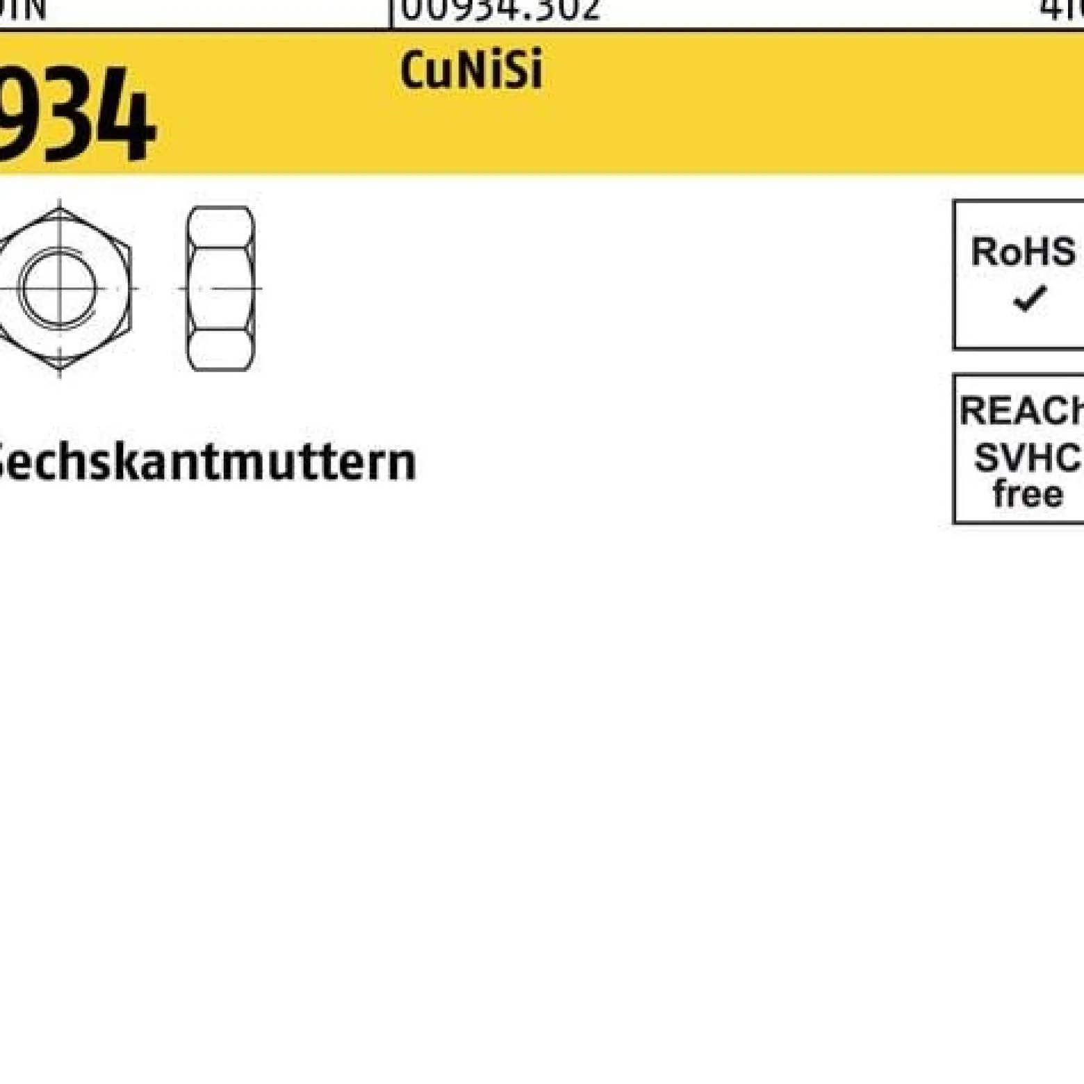 Sechskantmutter DIN 934 M10 CuNiSi 100 Stück