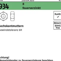 Sechskantmutter DIN 934 M8 8 feuerverz. 1000 Stück