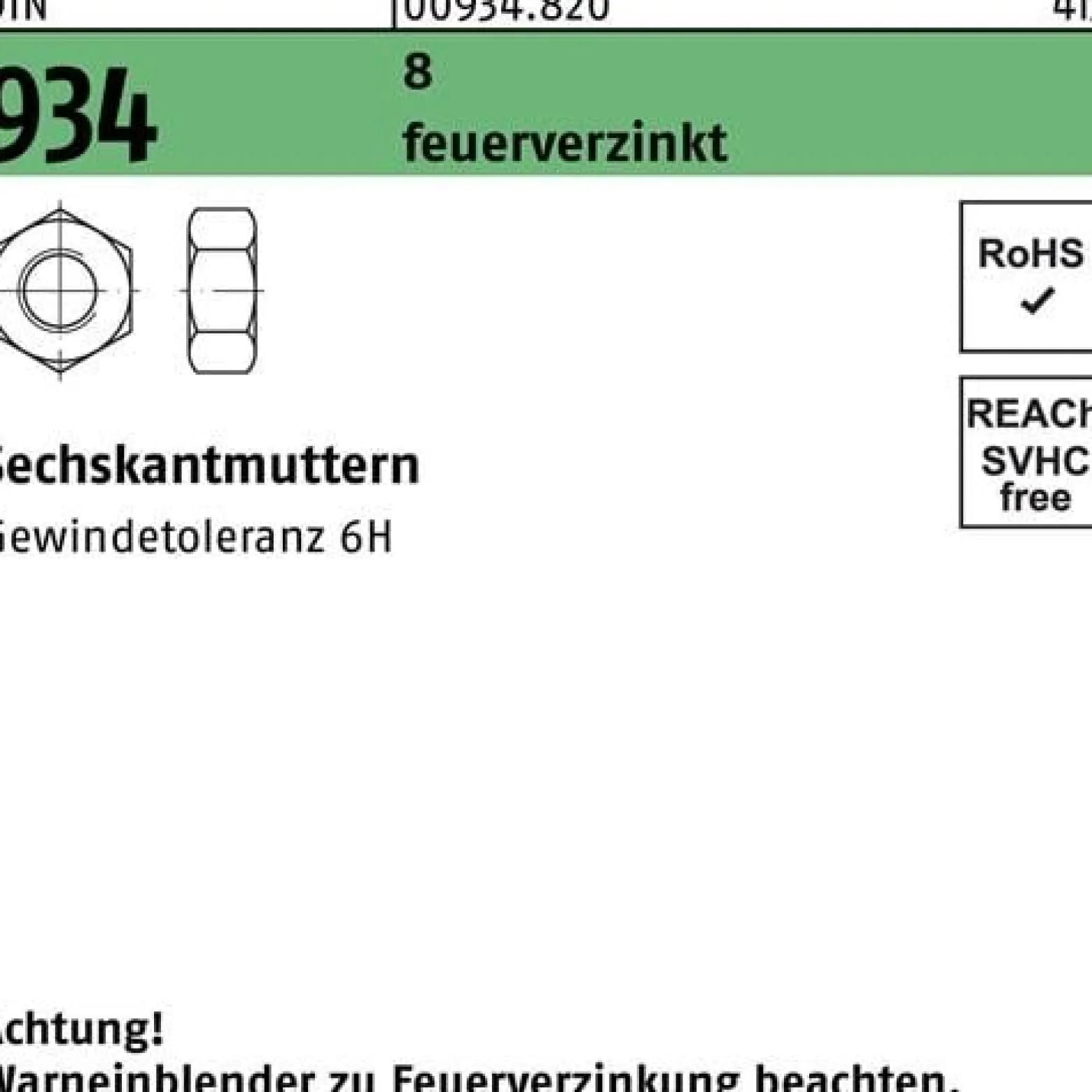 Sechskantmutter DIN 934 M8 8 feuerverz. 1000 Stück