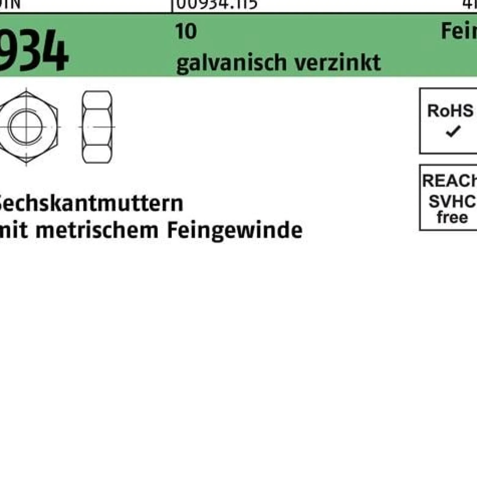 Sechskantmutter DIN 934 M12x 1,5 10 galv.verz. 100 Stück