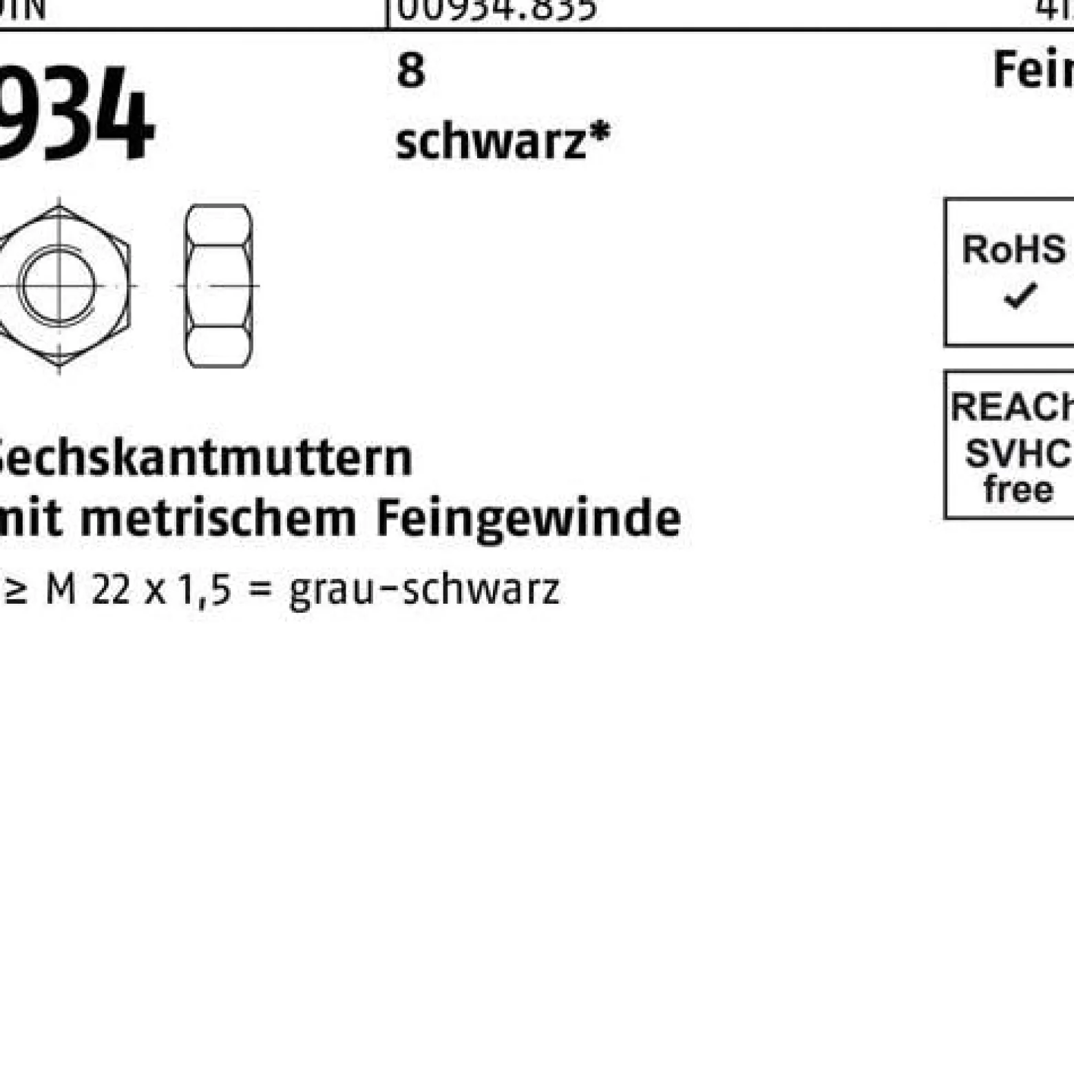 Sechskantmutter DIN 934 M 68 x 4 8 schwarz 3 Stück