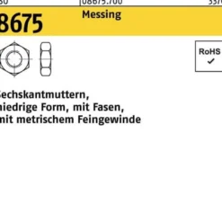 Sechskantmutter ISO 8675 Fasen M10x 1 Messing 100 Stück